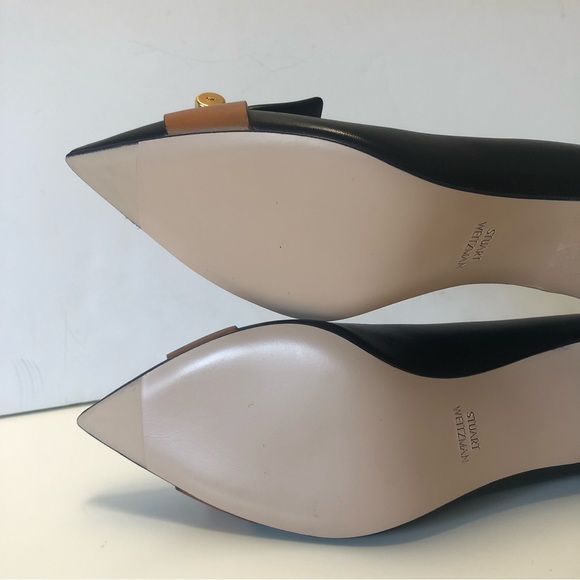 Stuart Weitzman Black Gamma 70 Two Tone Leather Point Toe Heel Pump Size 8.5 - Picture 8 of 11
